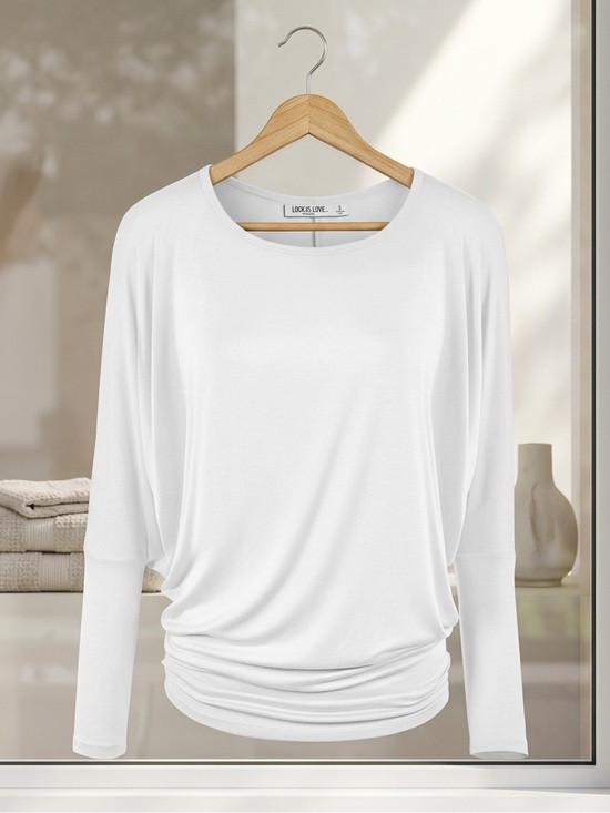 Tops - White Long-Sleeve Dolman Sleeve Top